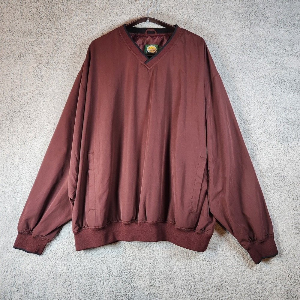 Cabela's Windbreaker Jacket Men XL Burgundy Soft Feel Ribbed Hem V Neck Pullover